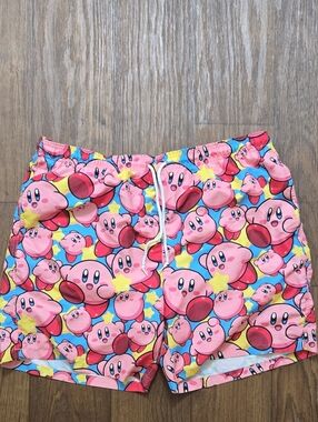 Men's Pink Kirby Print Swim Trunks
